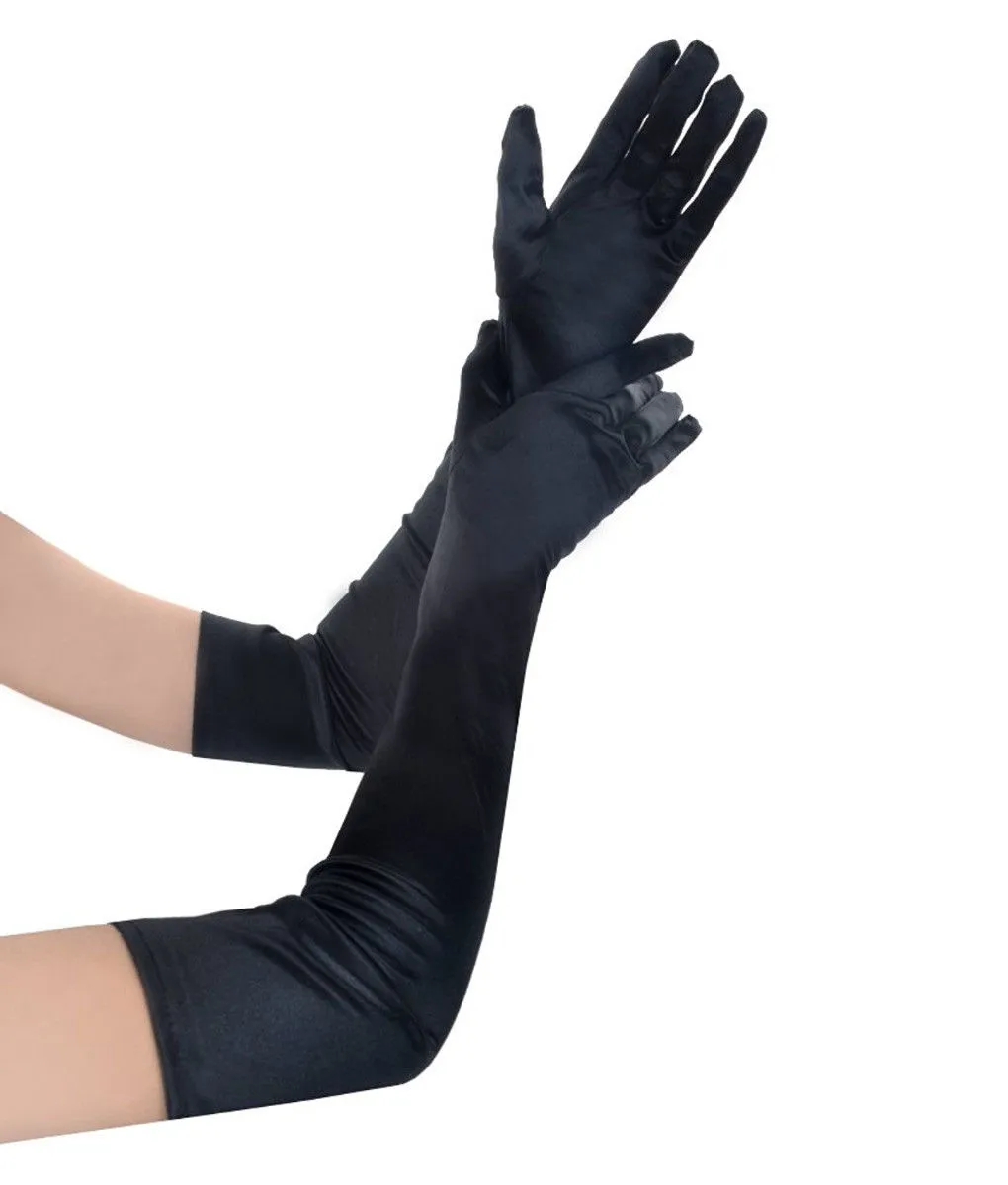 New Bride gloves in black and white bask long satin opera performances autumn winter wedding dress accessories6253267