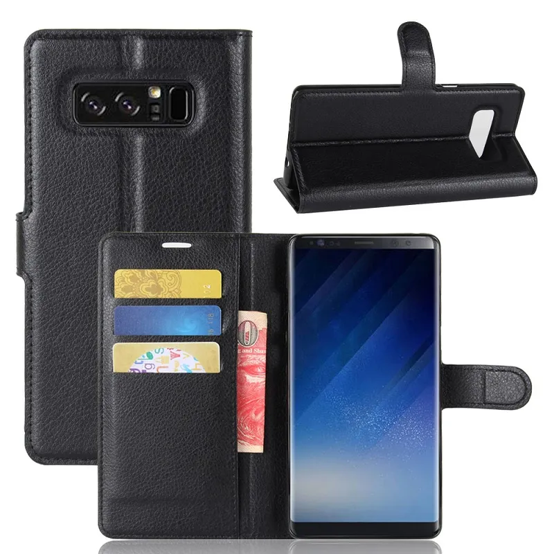 Custodia Flip Wallet per Samsung Galaxy Note8 Custodia rigida in pelle TPU per Galaxy Note8 con cavalletto