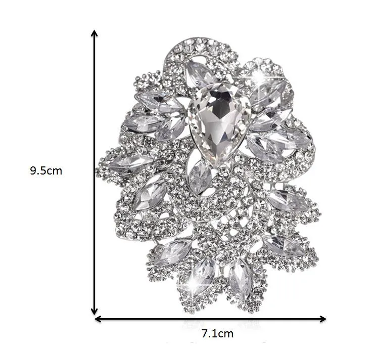 Woman's Crystal Brooch Pin, Vintage Flower Crystal Brooch Pin Big Bouquet  Rhinestone Brooches for Women Pins Scarf Clip Jewelry Broach (Color 