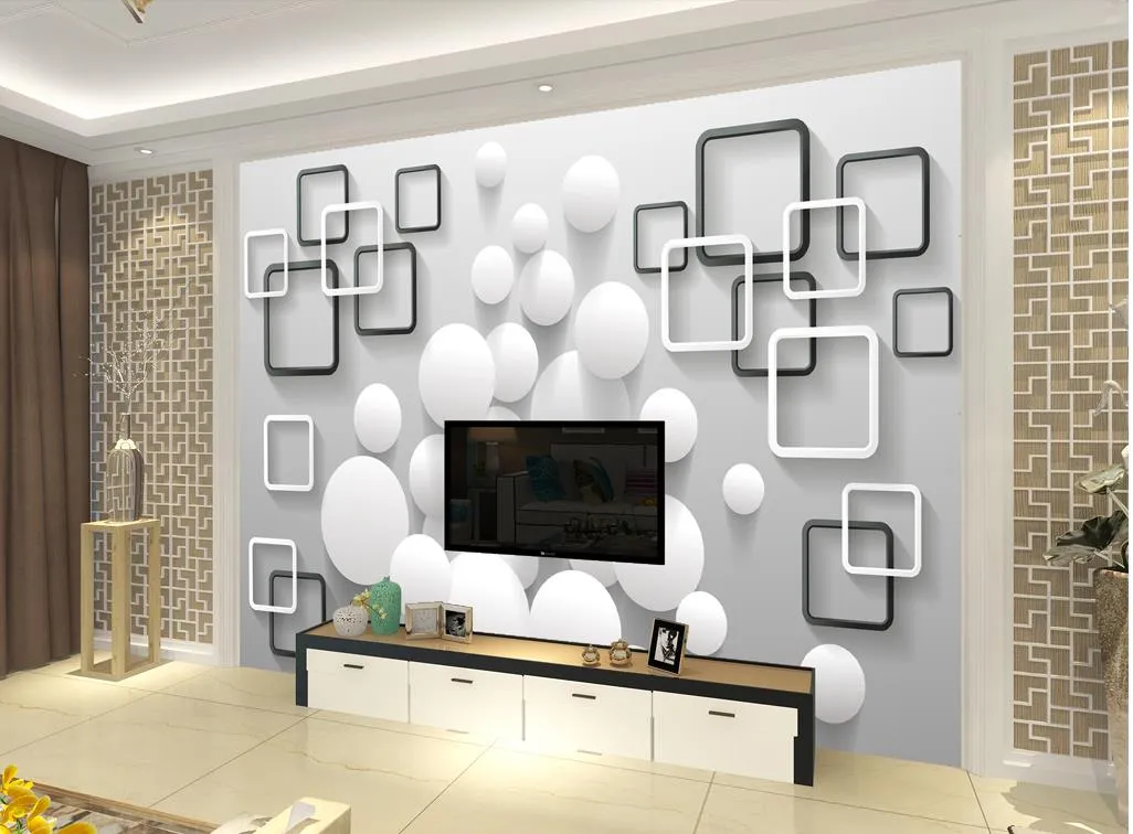 Personalizzato qualsiasi dimensione moderna parete di fondo scatola sfera minimalista murale 3d carta da parati carta da parati 3D la TV sullo sfondo
