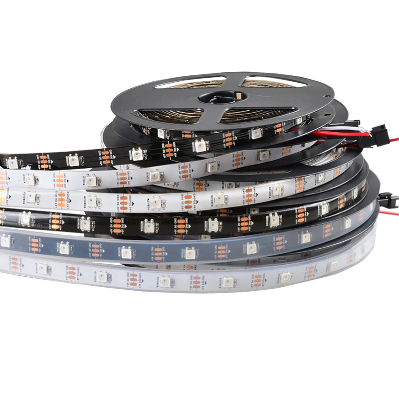 5 m 30 LEDs/m SK6812 adressierbares RGB-LED-Lichtband, programmierbares digitales TV-Band, ähnlich WS2812B, DC5V-Eingang, weiße/schwarze Leiterplatte, IP20/IP65/IP67