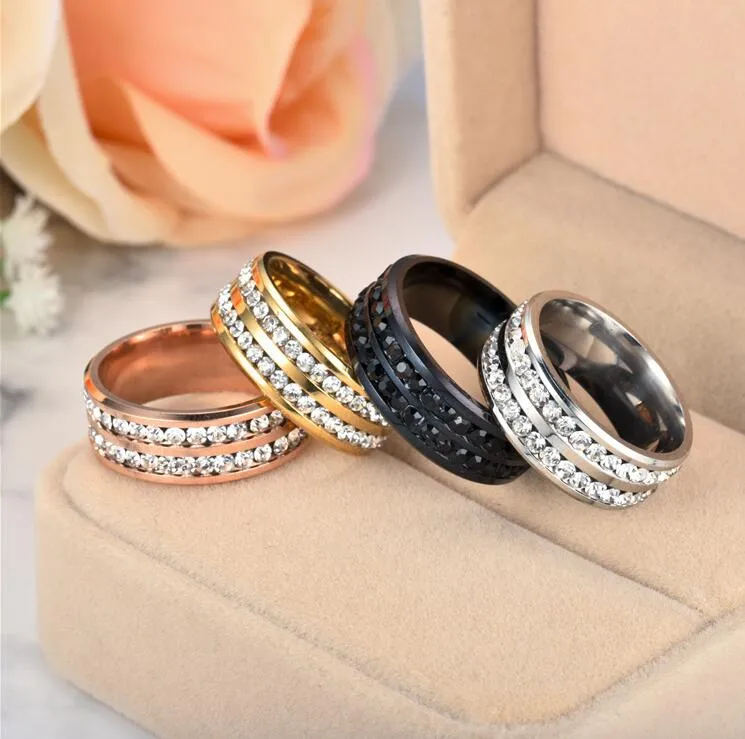 Top Verkoop Mode-sieraden Anique 316 Roestvrij Staal Rose Vergulde CZ Crystal 4 Kleur Edelstenen Vrouwen Bruiloft Engagement Mannen Ring Gift