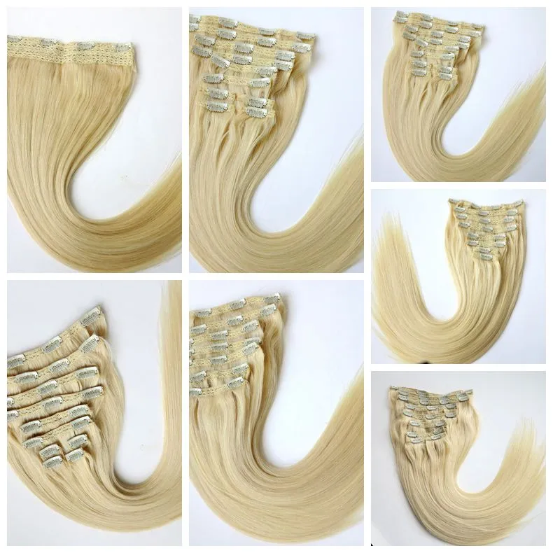 80g 120g 160g 220g 260g 280g 320g Clip in Haarverlängerungen # 60 / Platinum Blonde brasilianische indische Menschenhaar Doppel ertrinken mehr Farben