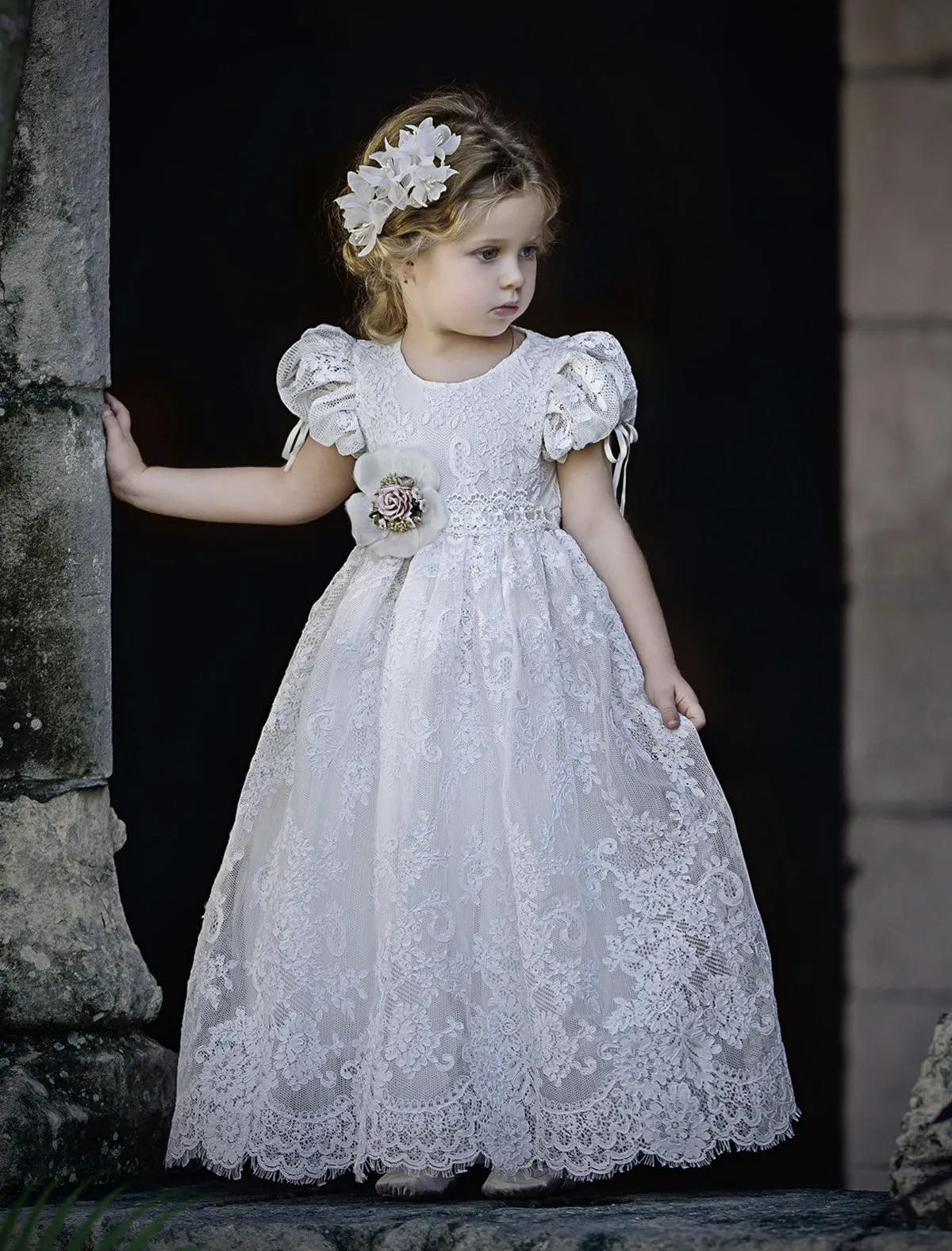 Nowonarodzone Christenings Sukienki 2017 na rzecz Christening Naming lub Blessing Day Lace Flower Girl Dress Custom Make 1st Communion Dress