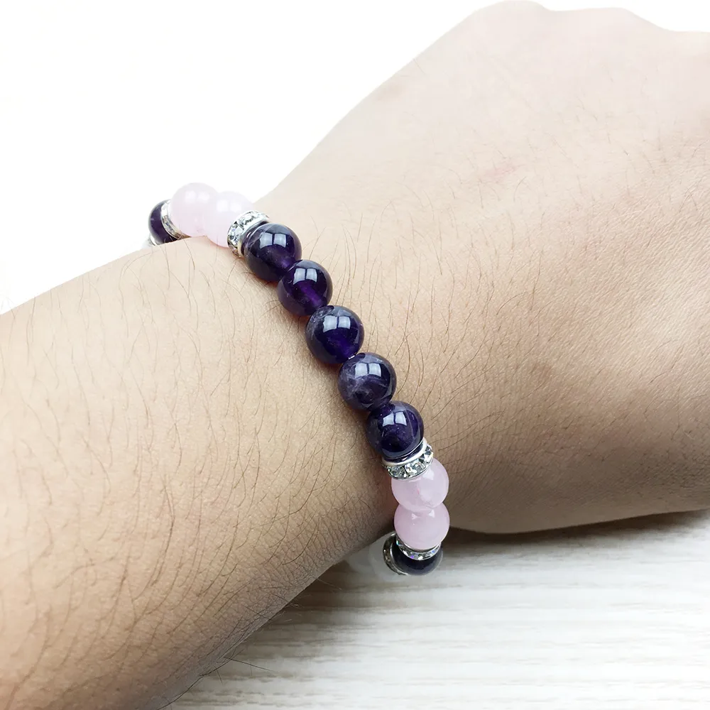 SN1029 Fashion Healing Amethyst Armband Wrist Mala Yoga Gift for Girls Natural Stone Jewelry Rose Quartz Snow Quartz Armband239o