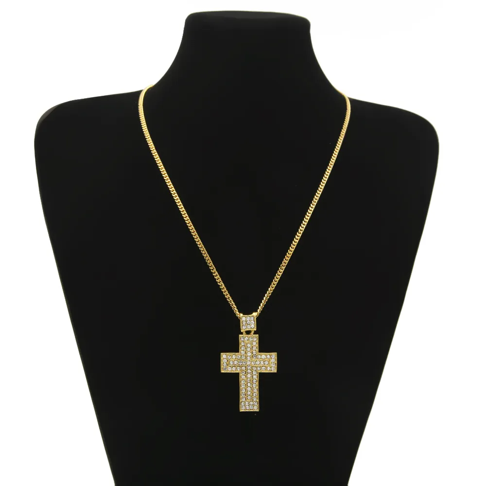 Hiphop Sieraden 18K Goud Verzilverd Bling Bling Cross Hanger Mannen Ketting Goud Gevuld voor Gift / Cadeau Christian