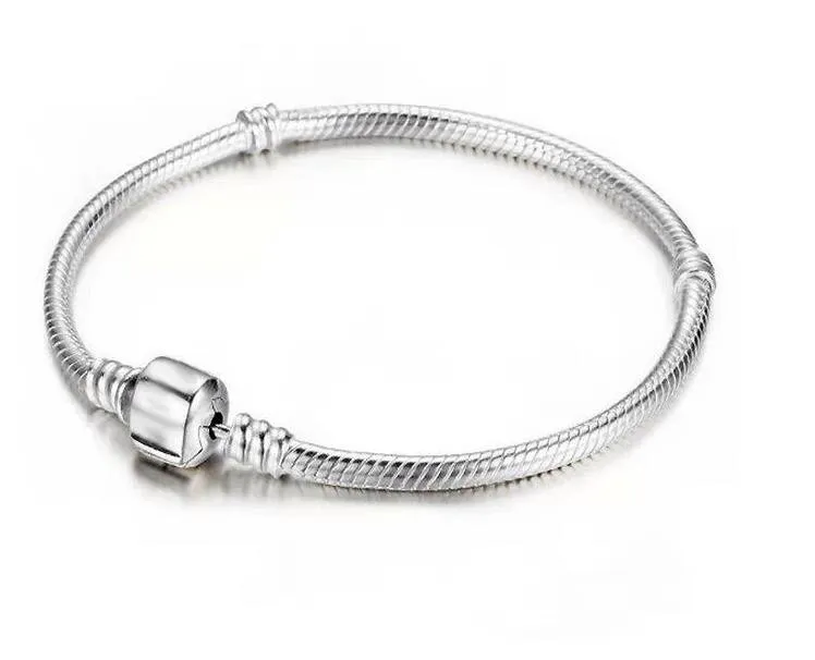 16 cm ~ 22 cm 3mm Cadeia Cobra Fit Pandora Charme Bead Bangle Pulseira de prata 925 pulseiras cadeias DIY Jóias Homens mulheres