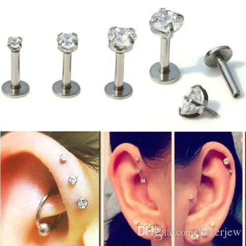 Earrings For Women Bars Piercing Gem Round Tragus Lip Ring Monroe Ear Cartilage Stud Earring