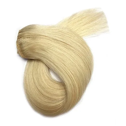 ELIBESS Blonde Hair Extensions Clip in Human Hair Light Blonde Set Full Head #613Silky Straight 100g Remy Hair