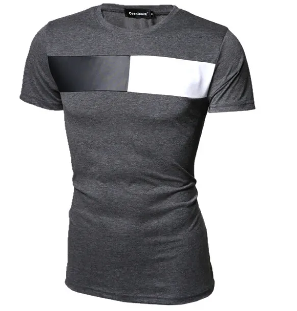 Maglietta in pelle M-XXL Uomini di alta qualità Splice T-shirt corta Maglietta Fashi