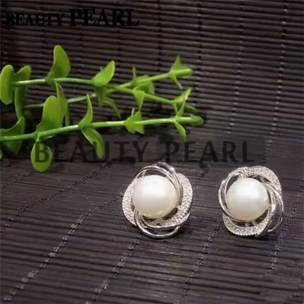 Pearl Earring Inställningar Gorgeous Design 925 Sterling Silver Cubic Zirconia Floral Stud Earring Montering 5 par282s
