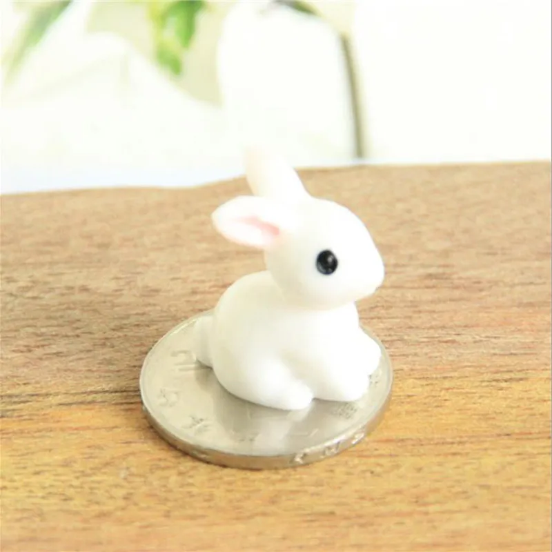 Fairy Garden Miniatyr Kanin Kanin Vit Färg Konstgjorda Mini Kaniner Dekor Resin Hantverk Bonsai Deklar Påskkanin