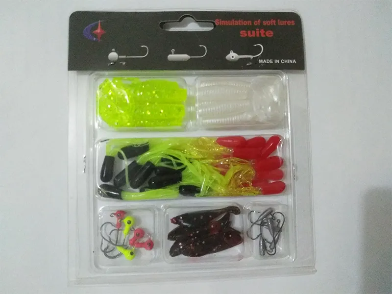 macia Set Worm Lure Carp Fishing Lure + 10 Chumbo Cabeça de Jig Hooks Simulation Suite iscas soft pesca fixadas frete grátis