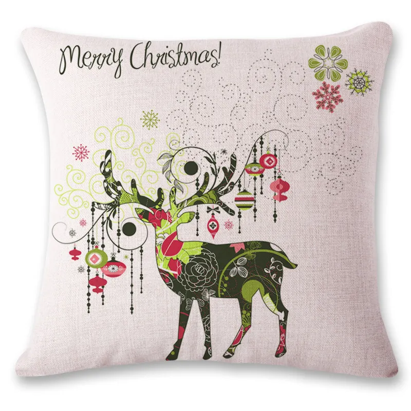 2017 Federa cuscino di buon Natale all'ingrosso 45 * 45 cm Federe cuscino in renna policroma di lino Federe cuscino regalo di Natale