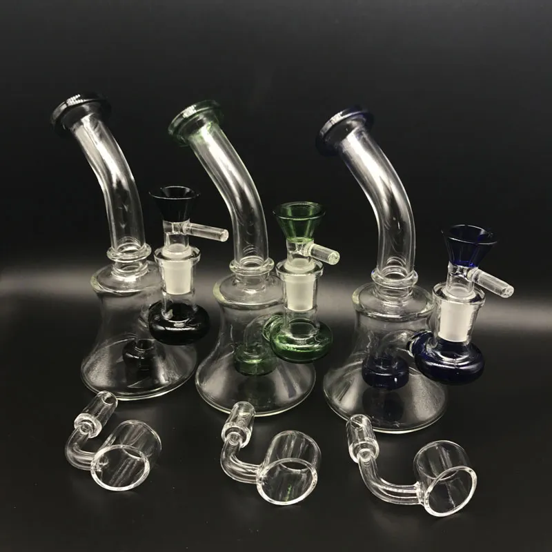 3 colors Glass Bongs Oil Rigs With Free 2mmXL Thick Quartz Banger Nail 6 inch Female 14mm Beaker Bong Dab Rigs Water Pipes