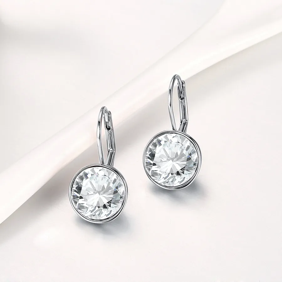 Bella Piercing Dangle Earrings 로즈 골드 컬러 보석 오스트리아 패션 스터드 이어링 파티 파티 보석 액세서리의 화이트 크리스탈.