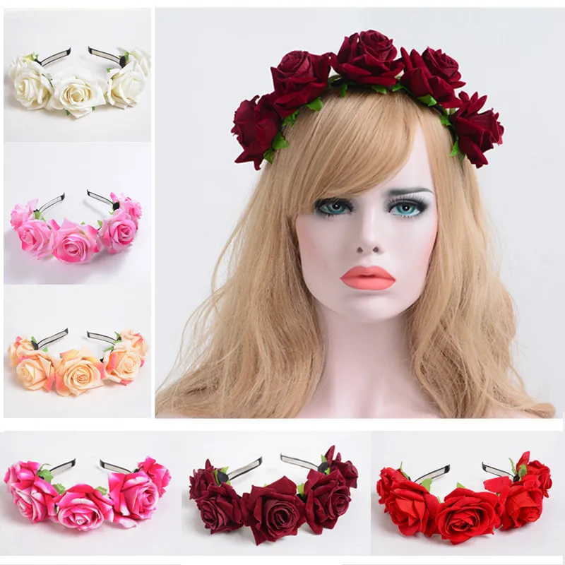 Rose Flower Crown Wedding Festival Headband Hair Garland Wedding Headpiece Fascinators Rose Floral Hairband Wedding Crown HJ114