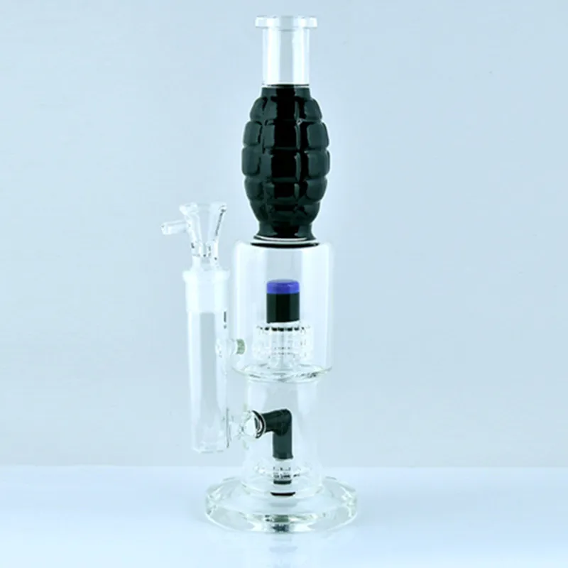 Newest amazing function grenade glass bong smoking pipe water pipe bongs with two percs 18.8 mm joint (GB-329)