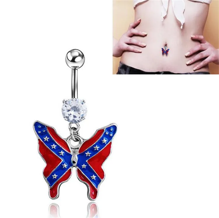 Körperschmuck Piercing Klingelknopf Ringe schöne Nationalflagge Schmetterling Anhänger Nabelring Nabelnagel 2991