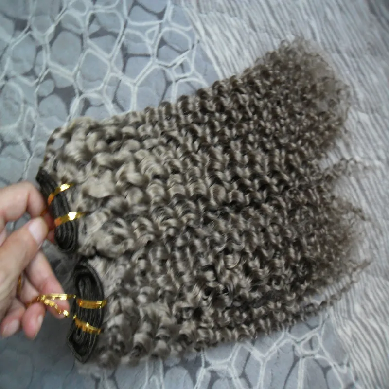 Grå hår väv Brasilianskt hårväv buntar 200g Brasiliansk Kinky Curly Virghow Gray Curly Weave Human Hair 2st