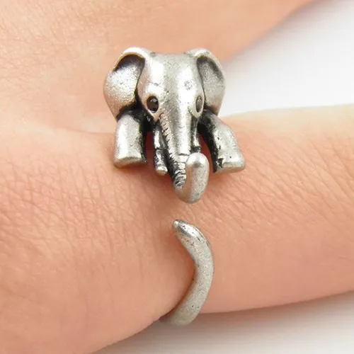 Everfast Wholesale Long Nose Elephant Ring Antique Silver Bronze Color Retro Style Woman Unique Adjustable 3D Animal Rings