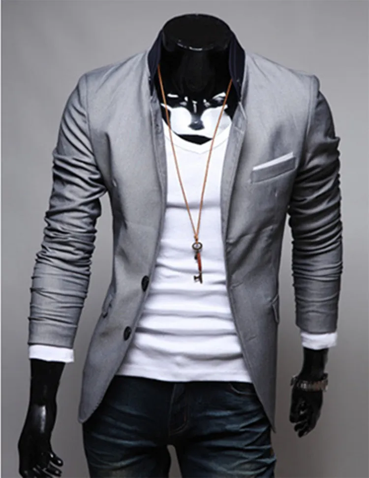 Fashion Winter Black Red Gray Mens Casual Clothes Cotton Long Sleeve Casual Slim Fit Stylish Suit Blazer Coats Jackets