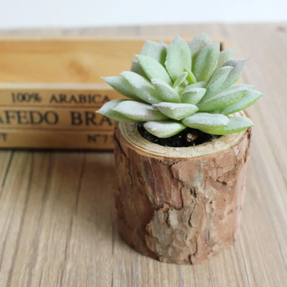 Cute Mini Pastoral Artificial Green Emulational Succulent Plants With Wooden Pots for Home Table Garden Wedding Table Christmas Party Decor