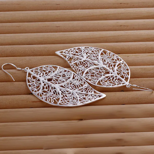 Brand new Hanging leaves sterling silver plate earring fit women plated wedding 925 silver charms earrings EE128222G