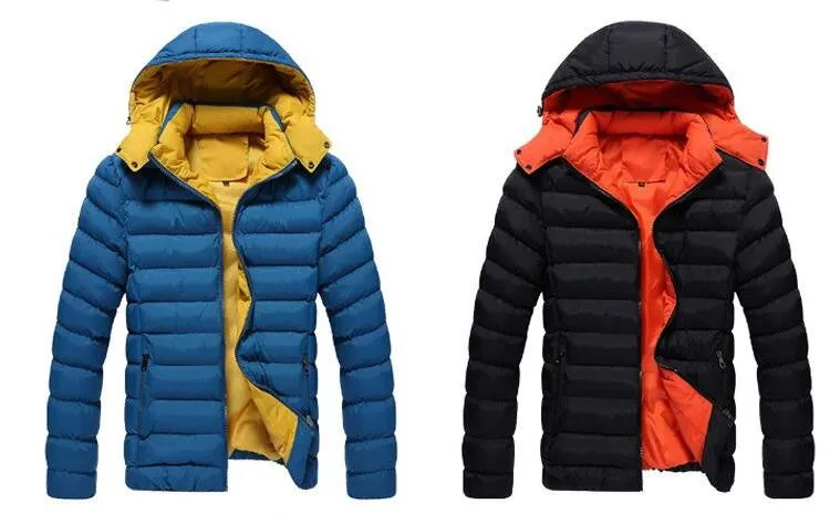 Kapşonlu Kış Kalın Erkek Ceket Pamuk Standı Yaka Ince Dış Giyim Ceket Erkekler 3XL Için Artı Boyutu Katı Vahşi Erkekler Sıcak Aşağı Mont J160946
