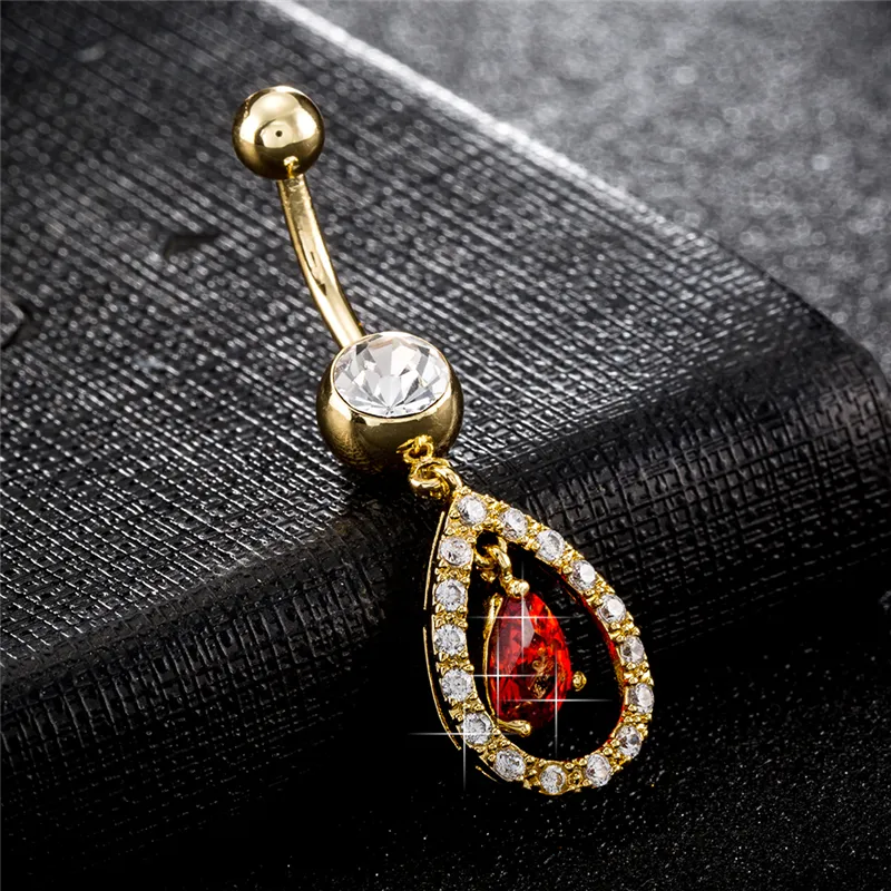 18K Or Jaune Plaqué Rouge / Blanc CZ Cristal Teardrop Body Piercing Belly pour Filles Femmes P0179