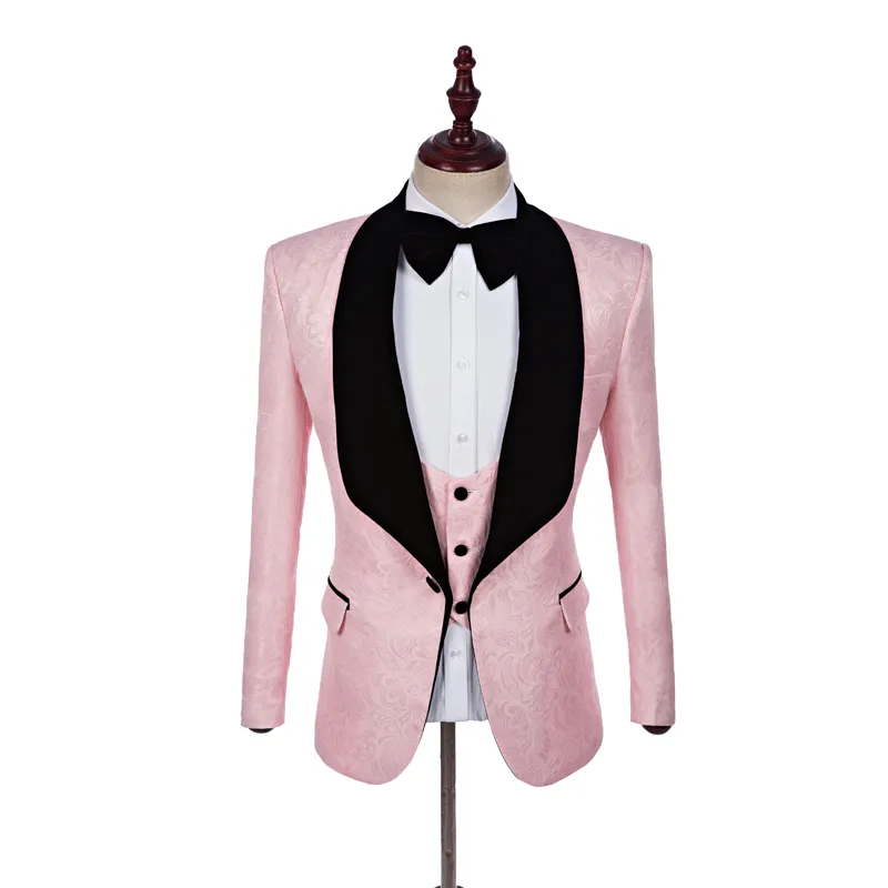 High Qualitty Men Suits Pink 2017 Tailored Pattern Groommen Wedding Tuxedos Formal Dinner Party Suits Blazer With Pants3054823