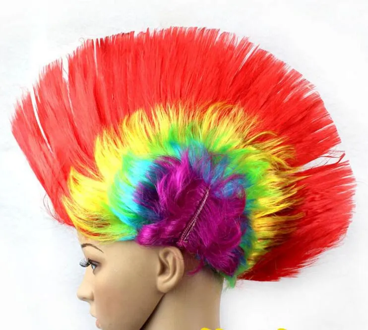 Rainbow Led Mohawk Hair Wigs Fashion Piłka nożna Fans Punk Wig Performance Cosplay Party Flashing Wigs Festival Christmas Flash peruka