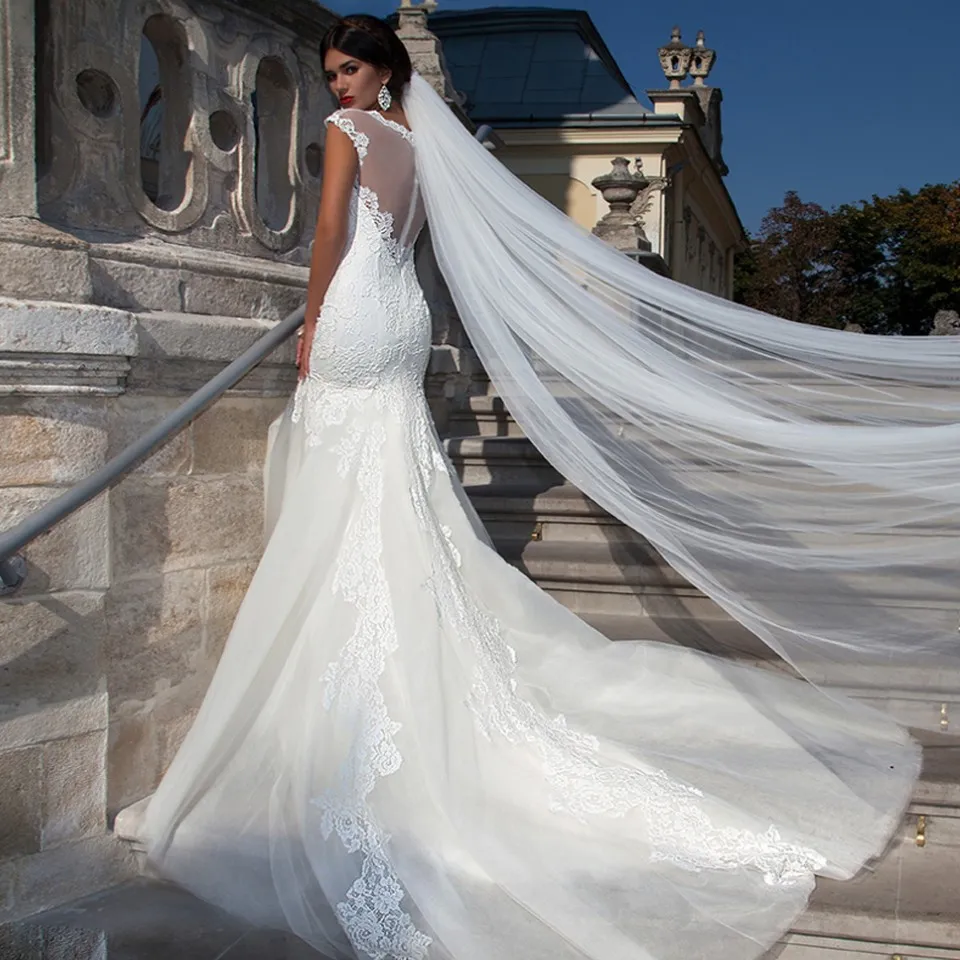 Voyages de mariée élégants avec une longueur de cathédrale coupée / 3m / 5m / 10m Super Long Tier TULLE TULLE TULLE WHITE / IVOIRE HOTSELLY VILLES DE MARIAGE # F119