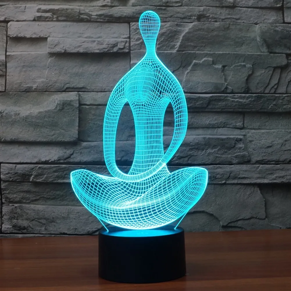 3D-Illusionslampe, sitzende Meditation, visueller Effekt, Nachtlicht, 7 Farben, leuchtet mit Smart-Touch-Schalter, USB-Kabel