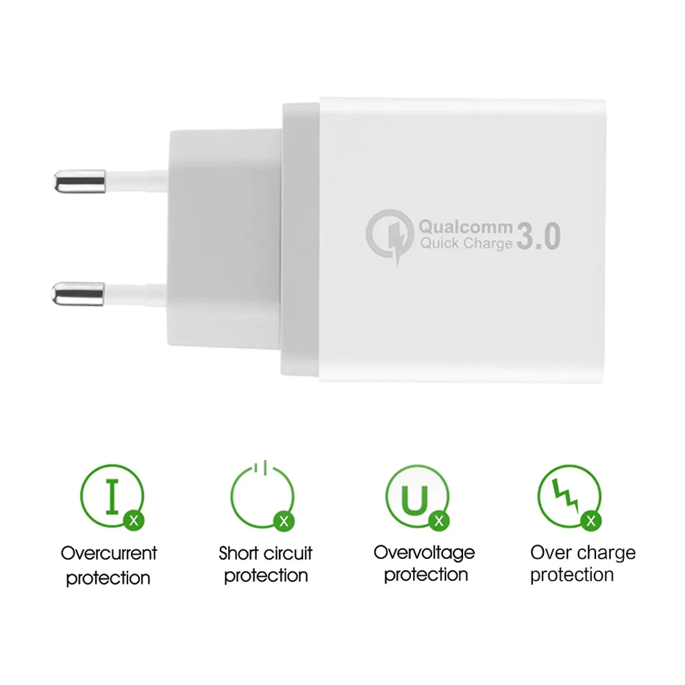 Original Snabbladdning 3.0 30W USB-laddare QC3.0 Travel Wall Charger Mobiltelefon Fast Laddningsadapter för Samsung Galaxy S8 S7 iPhone 8 8Plus