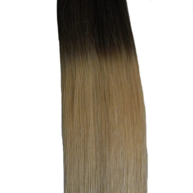 Ombre fita de cabelo humano natural em 1B / 613 fita dupla desenhada em extensões de cabelo humano reto pele de trama de pele extensões 100g