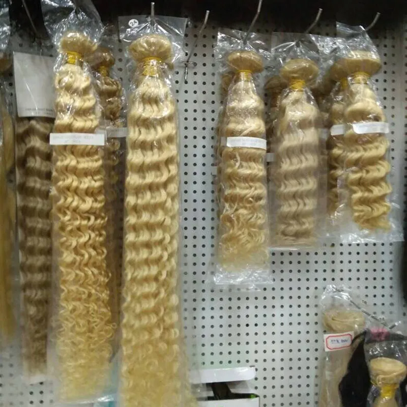 7a Blond Färg 613 Brasiliansk Rikt Virgin Hårbuntar Deal Platium Blond Human Hair Extensions Weave Body Wave # 613 Deep Wave