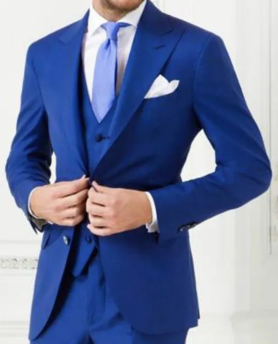 Latest Design Two Button Royal Blue Groom Tuxedos Groomsmen Best Man Suits Mens Wedding Blazer Suits (Jacket+Pants+Vest+Tie) NO:516