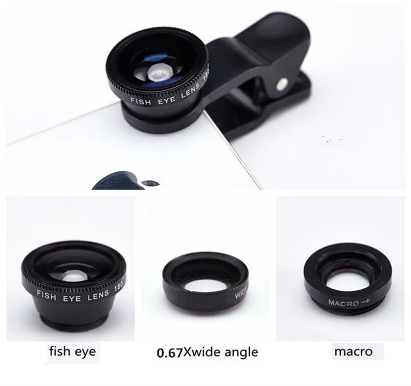 Universal 3 in 1 Clip Fish Eye Smartphone Camera Lens Groothoek Macro Mobiele Telefoon Lens Galaxy S7 S7Edge S8 Cellphones Fisheye Lens