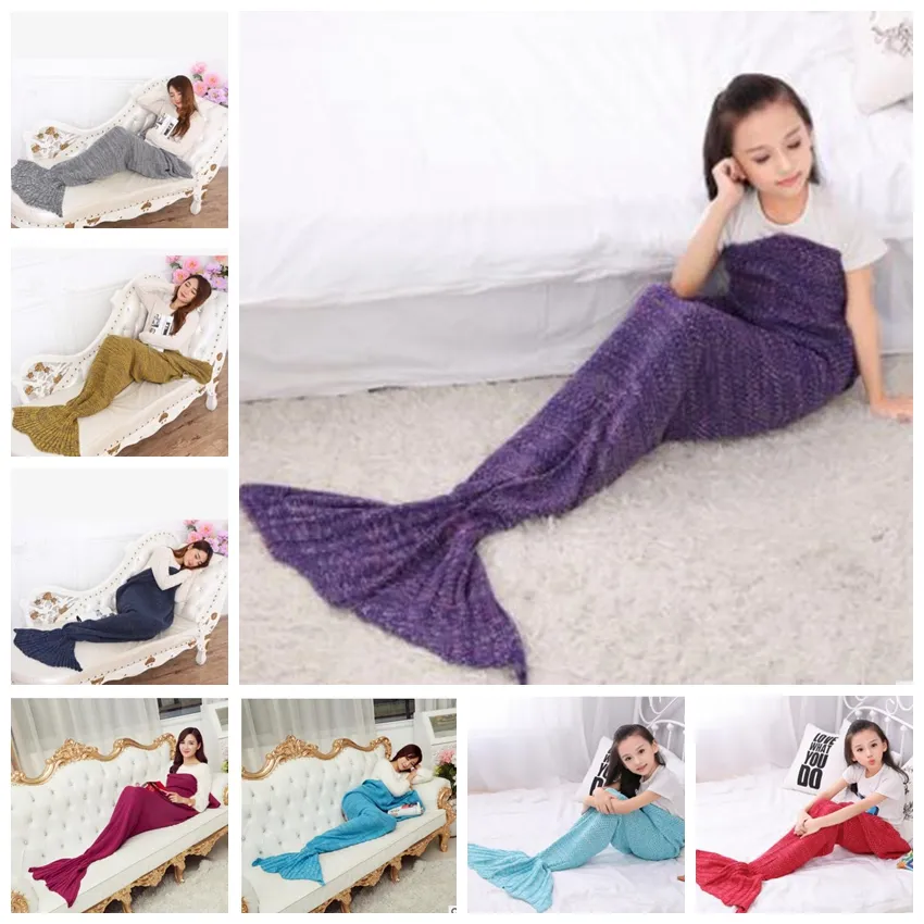 Mermaid Tail Deken Gebreide volwassen Mermaid Haak Dekens Cartoon Fish Tail Slaapzak Handgemaakte Kostuum Sofa Airconditioning Dekens J334