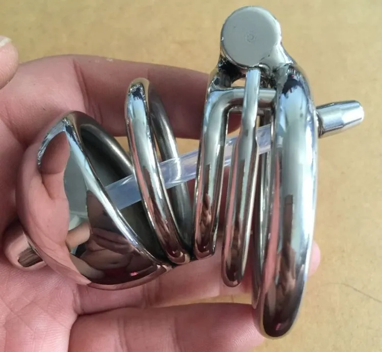 Male Chastity Belt With Urethral Sound/Penis Ring Stainless Steel Cock Cage Device Penis Plug Catheter Sex Toys