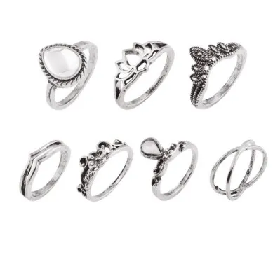 Set di anelli nocche con giunto di loto vintage in argento antico/oro con pietre preziose false Knuckle Midi Mid Finger Tip Stacking Rings