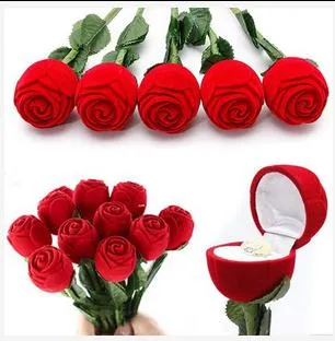 Gift Bruiloft Dozen Rose Gevormde Ring Doos Mini Leuke Rood Draagtassen voor Ringen Hot Sale Display Doos Sieraden Verpakking Geschenkdozen