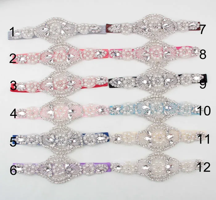 Bling dehnbare elastische Blumenmädchen-Kopfteile mit Kristallen, Strasssteinen, Perlen, Säuglingskleinkind, kleines Mädchen, Neugeborenes, Baby-Stirnbänder, 12 Farben
