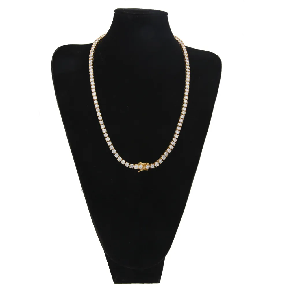 Mens HipHop Tennis Chain Necklace With Cubic Zircon In Gold Mens HipHop Tennis Chain Necklace With Cubic Zircon In Gold