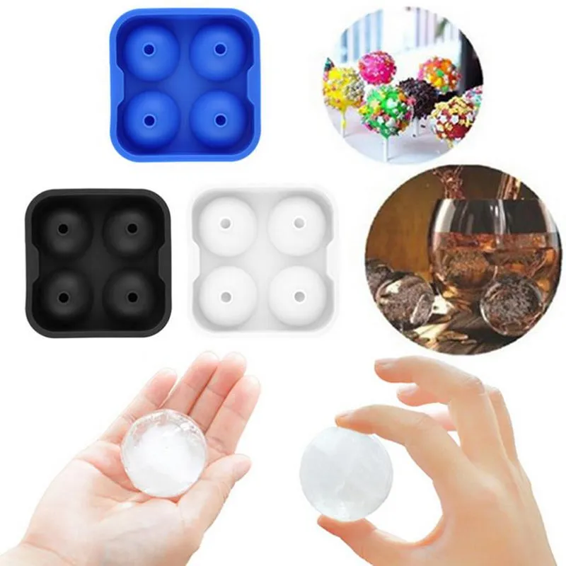 4 Duża Formy Formy Bar Napoje Whisky Big Round Ball Ice Cegła Cube Maker Mold Mold Ice Balls Taca DHL za darmo