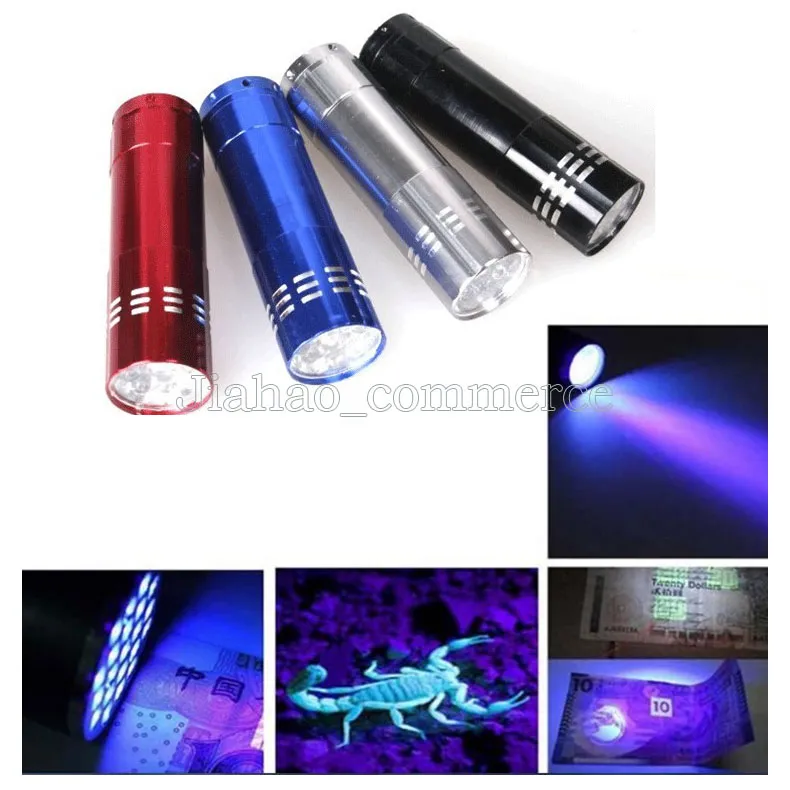 9LED Mini Aluminium UV Ultra Violet 9 LED Taschenlampe Schwarzlicht Taschenlampe Lampe 