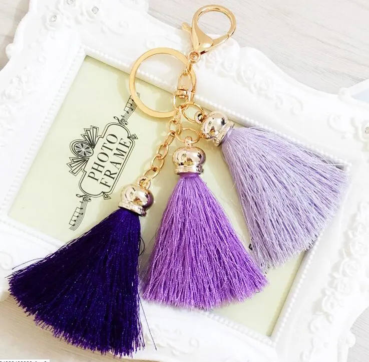 Creative exquisite more color mix tassel keychains with lobster clasp fashion couple key chain car bag pendant TD12