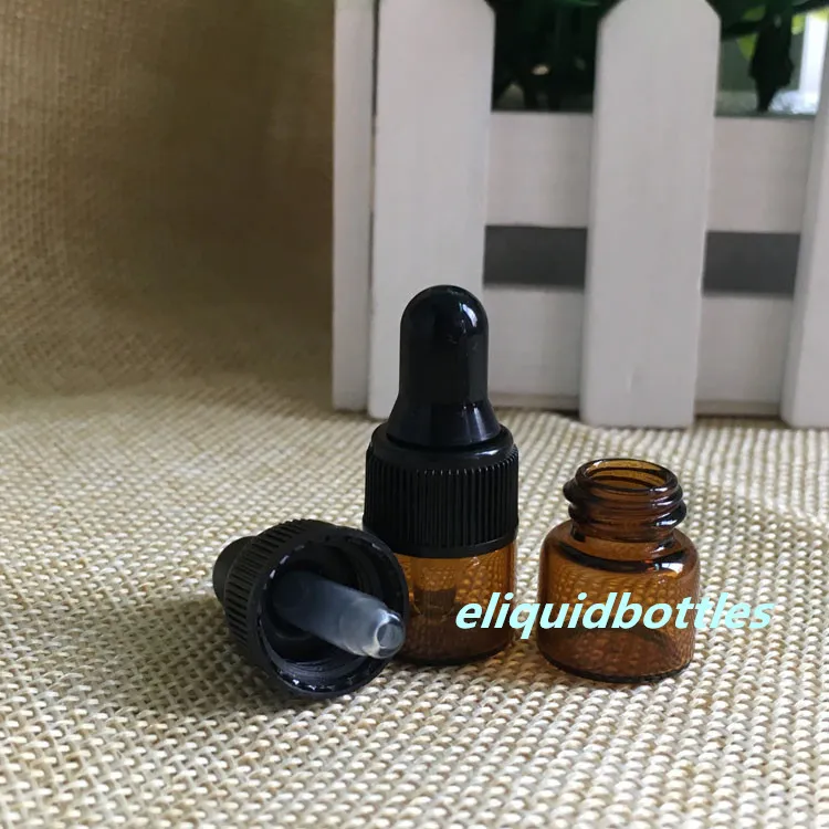 Small Amber Glass 1ml Flaskor E-Liquid Dropper Bottle 1/4 Dram Mini 1ml Glass Parfym Prov Essential Olja E-Juice Flaska