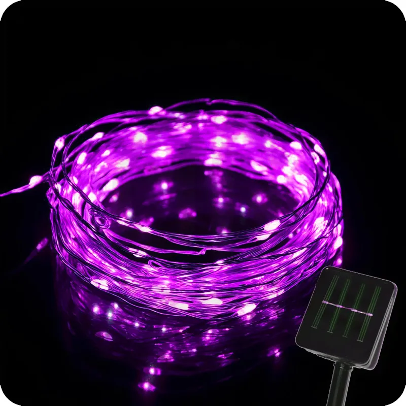 SOLAR Stränglampor 10m 100 LED Copper Wire String Fairy Lights Waterproof Christmas Solar Power Lamp för trädgårdsdekoration